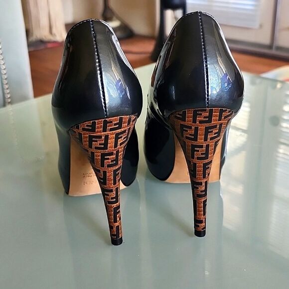 Fendi Blue Patent Leather Zucca Platform Heels - Picture 5 of 10